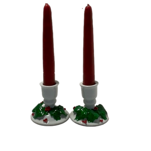 Vintage Christmas Holly & Berries Candleholders Set of 2